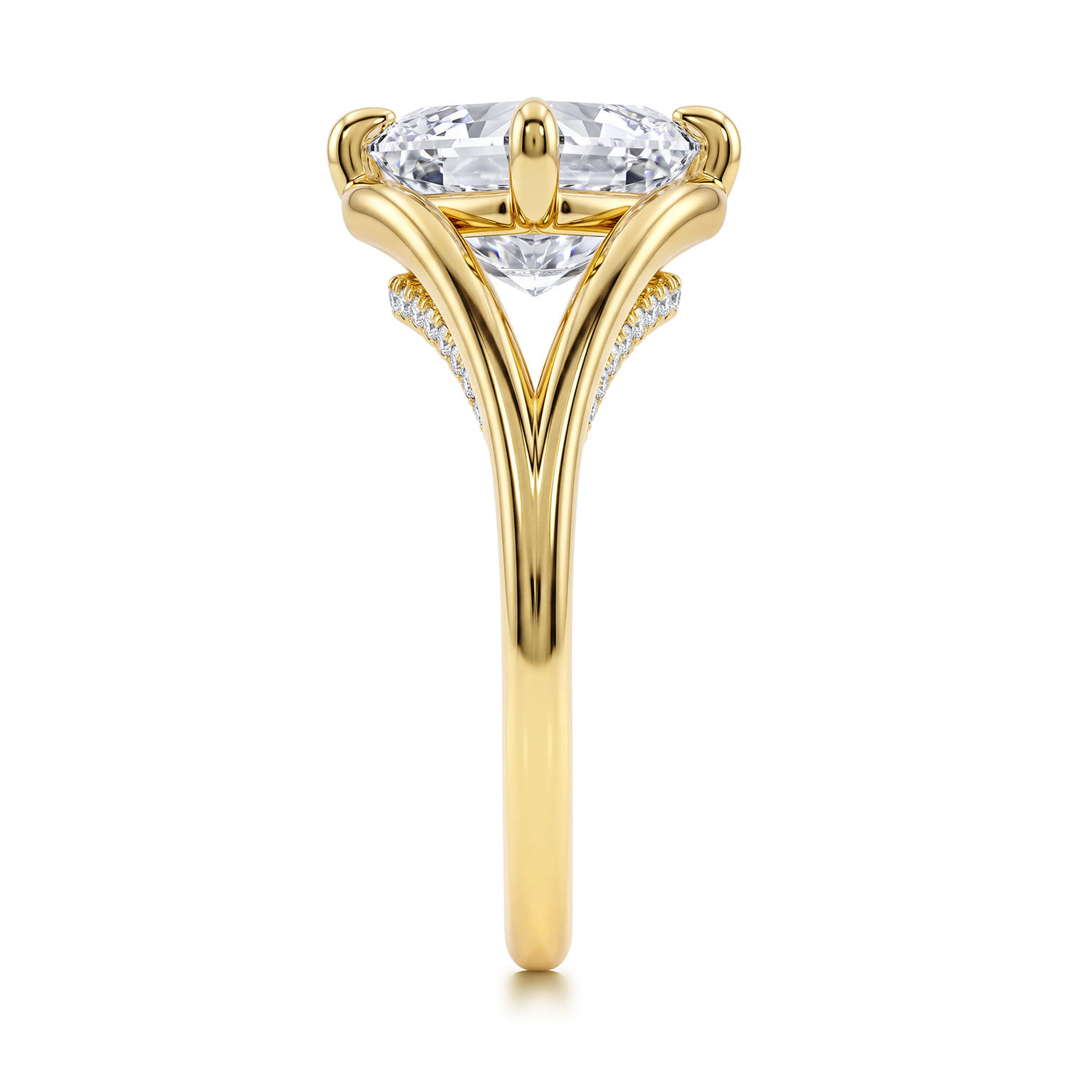 Asscher Split Foundation Compass Prong Diamond Engagement Ring in 14K Yellow Gold, photograph 4