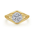 Fiori - 14K Yellow Gold Split Shank Compass Prong Cushion Cut Diamond Engagement Ring
