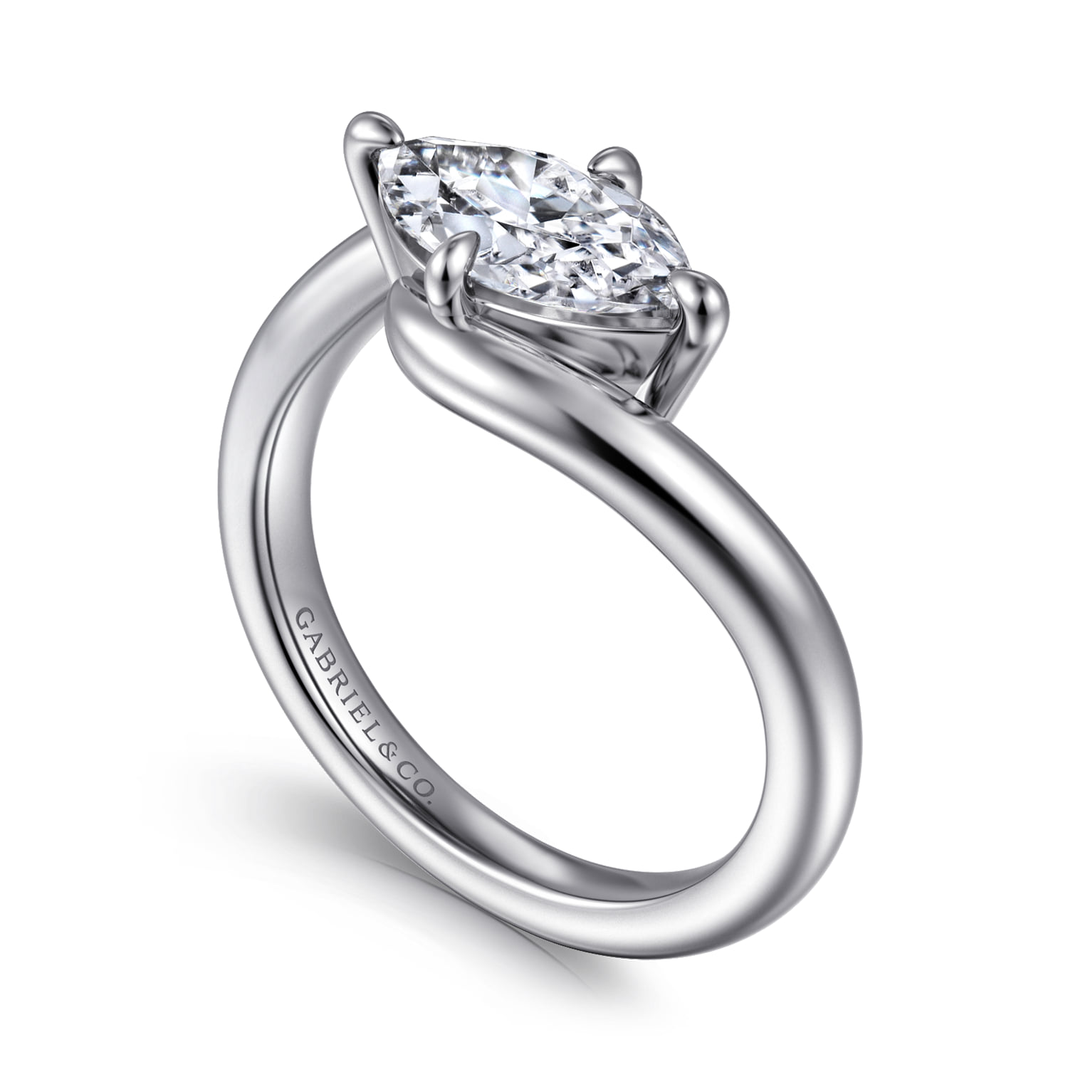 Marquise Bypass Compass Prong Diamond Engagement Ring in 14K White Gold, photograph 3