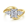 Beyond - 14K White-Yellow Gold Bypass Emerald Cut Three Stone Diamond Engagement Ring