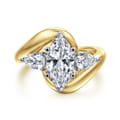 Beyond - 14K White-Yellow Gold Bypass Marquise Shape Three Stone Diamond Engagement Ring