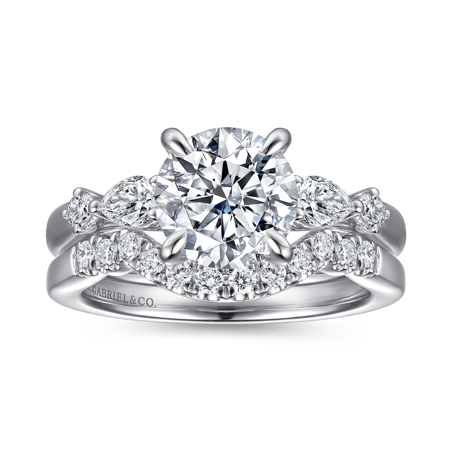 Round Five Stone Diamond Engagement Ring in 14K White Gold, photograph 4