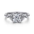 Brigida - Vintage Inspired 14K White Gold Cushion Cut Diamond Engagement Ring