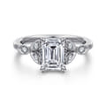 Brigida - Vintage Inspired 14K White Gold Emerald Cut Diamond Engagement Ring