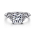 Brigida - Vintage Inspired 14K White Gold Princess Cut Diamond Engagement Ring