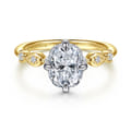 Clyde - 14K White-Yellow Gold Compass Prong Elongated Cushion Diamond Engagement Ring