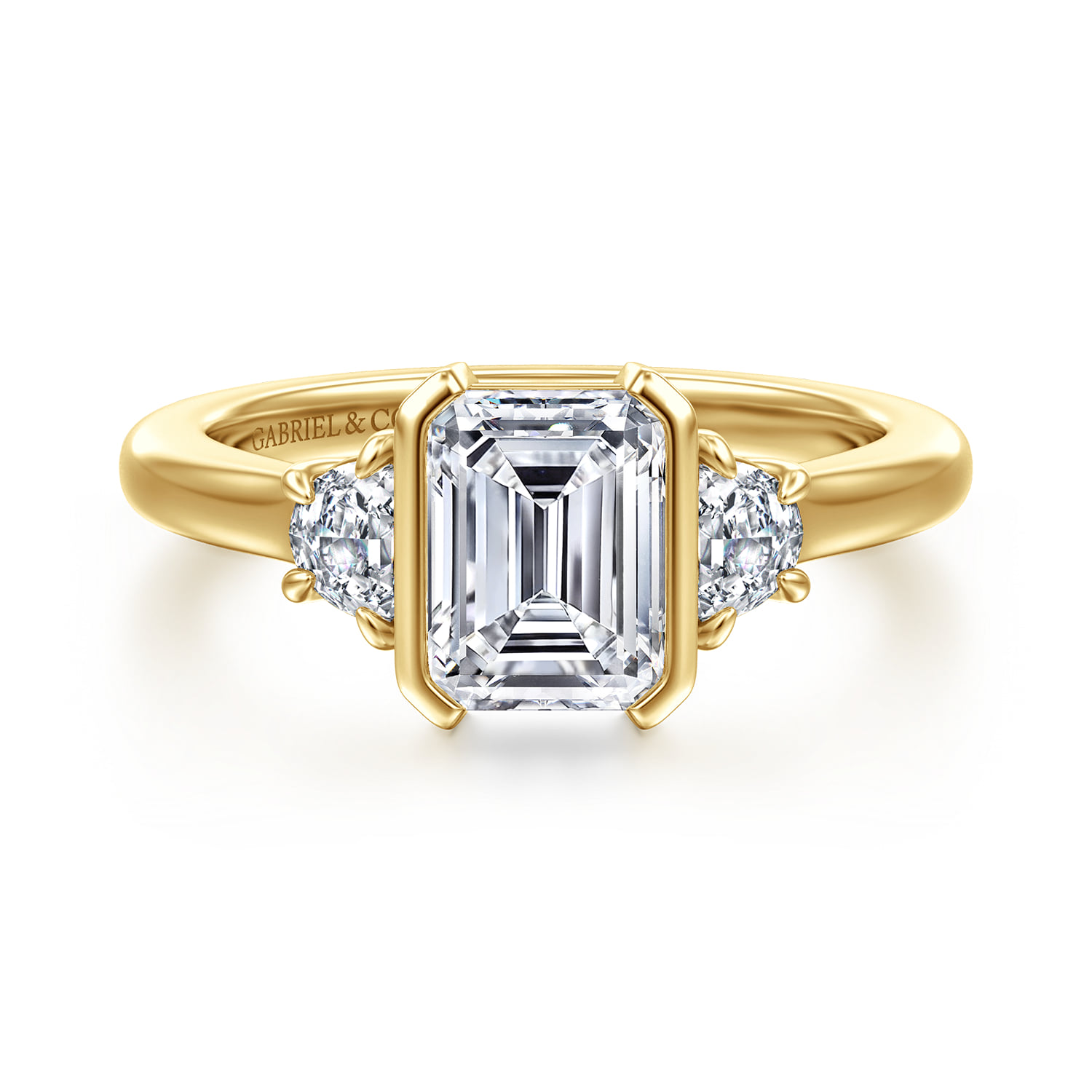 Half Bezel Three Stone Diamond Engagement Ring