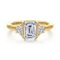 Colleen - 14K Yellow Gold Half Bezel Emerald Cut Three Stone Diamond Engagement Ring