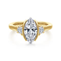 Colleen - 14K Yellow Gold Half Bezel Marquise Shape Three Stone Diamond Engagement Ring