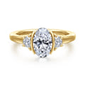 Colleen - 14K Yellow Gold Half Bezel Oval Three Stone Diamond Engagement Ring