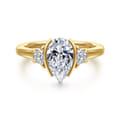 Colleen - 14K Yellow Gold Half Bezel Pear Shape Three Stone Diamond Engagement Ring