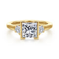 Colleen - 14K Yellow Gold Half Bezel Princess Cut Three Stone Diamond Engagement Ring
