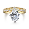 Crista - 14K White-Yellow Gold Chevron Compass Prong Oval Diamond Engagement Ring