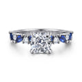 Damiana - 14K White Gold Cushion Cut Sapphire and Diamond Engagement Ring