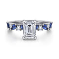 Damiana - 14K White Gold Emerald Cut Sapphire and Diamond Engagement Ring