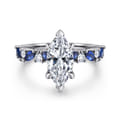 Damiana - 14K White Gold Marquise Shape Sapphire and Diamond Engagement Ring
