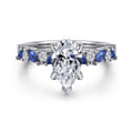 Damiana - 14K White Gold Pear Shape Sapphire and Diamond Engagement Ring