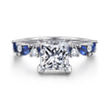 Damiana - 14K White Gold Princess Cut Sapphire and Diamond Engagement Ring