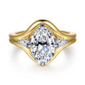 Dedication - 14K White-Yellow Gold Compass Prong Oval Diamond Engagement Ring
