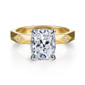 Deya - 14K White-Yellow Gold Elongated Cushion Diamond Engagement Ring