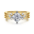 Editta - 14K White-Yellow Gold Compass Prong Cushion Cut Diamond Engagement Ring