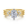 Editta - 14K White-Yellow Gold Compass Prong Emerald Cut Diamond Engagement Ring