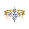 Editta - 14K White-Yellow Gold Compass Prong Marquise Shape Diamond Engagement Ring