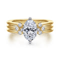 Editta - 14K White-Yellow Gold Compass Prong Oval Diamond Engagement Ring