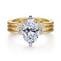 Editta - 14K White-Yellow Gold Compass Prong Oval Diamond Engagement Ring