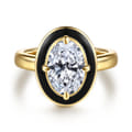 Eli - 14K Yellow Gold Compass Bezel Prong Enamel Black Oval Diamond Engagement Ring
