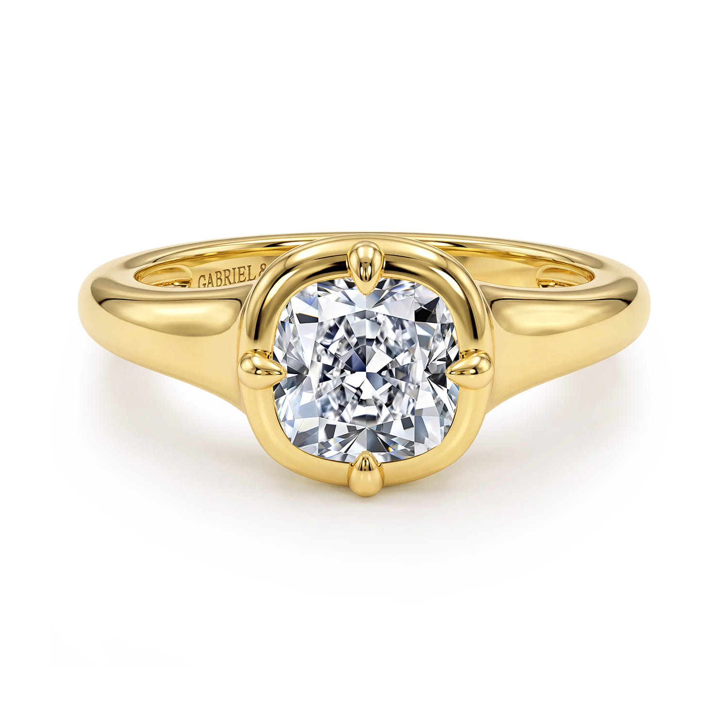 Cushion Compass Bezel Prong Solitaire Diamond Engagement Ring in 14K Yellow Gold