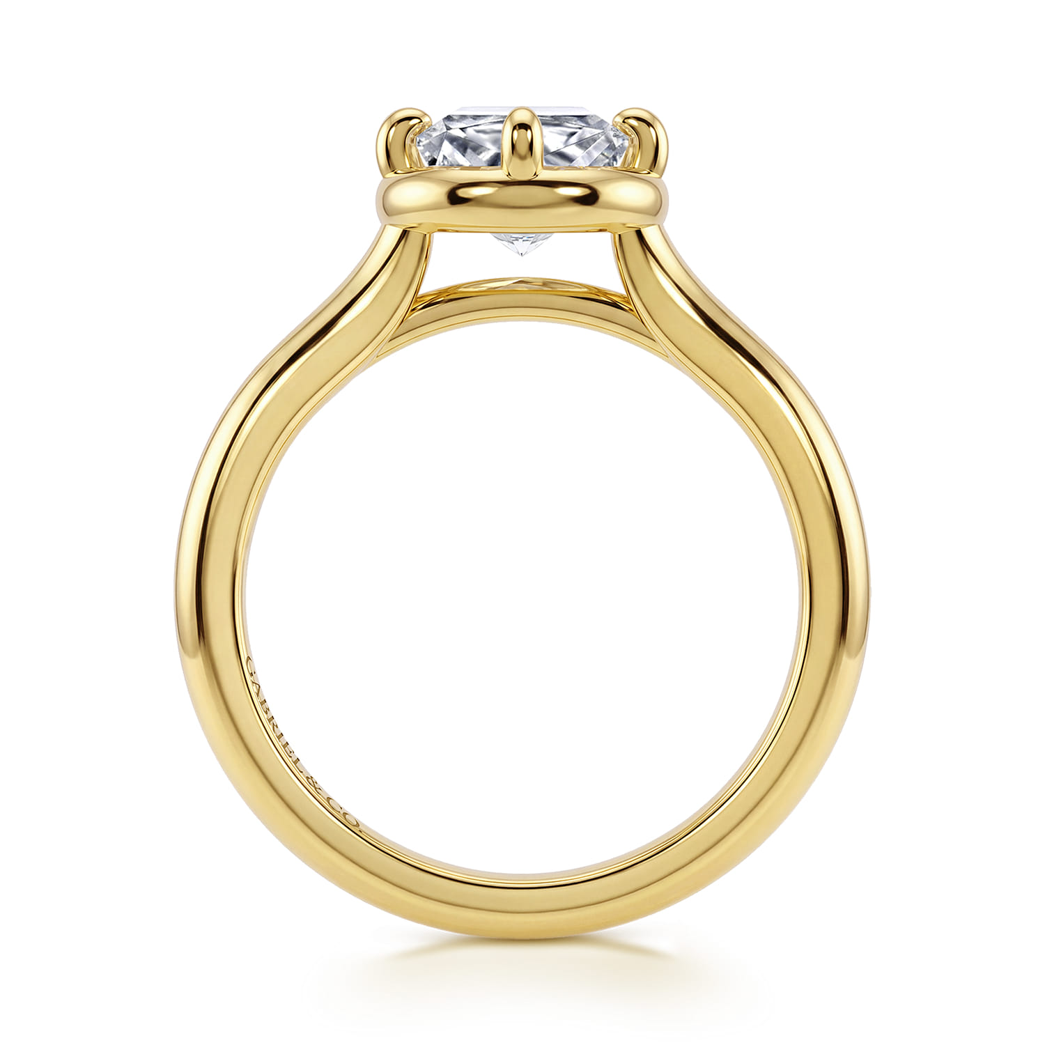 Cushion Compass Bezel Prong Solitaire Diamond Engagement Ring in 14K Yellow Gold, photograph 2