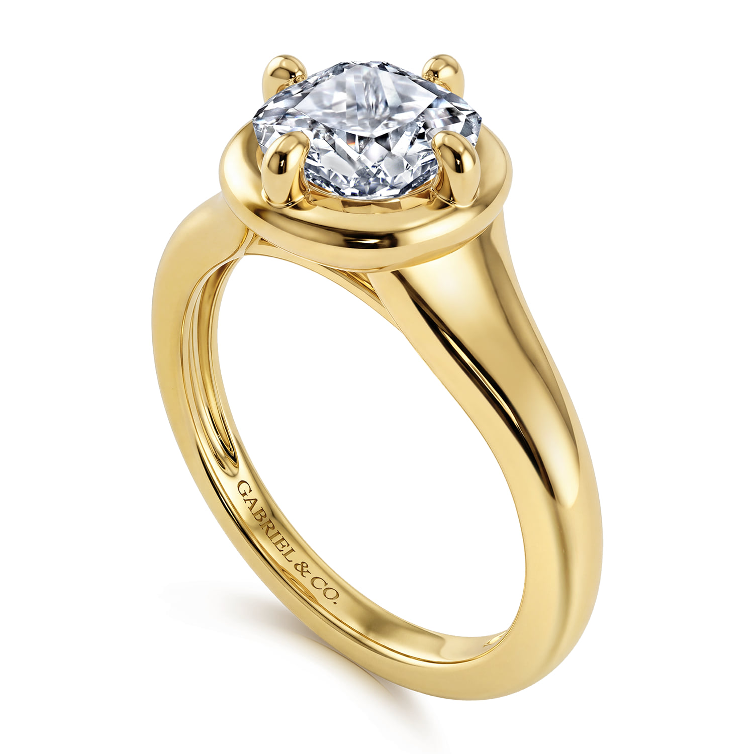 Cushion Compass Bezel Prong Solitaire Diamond Engagement Ring in 14K Yellow Gold, photograph 3