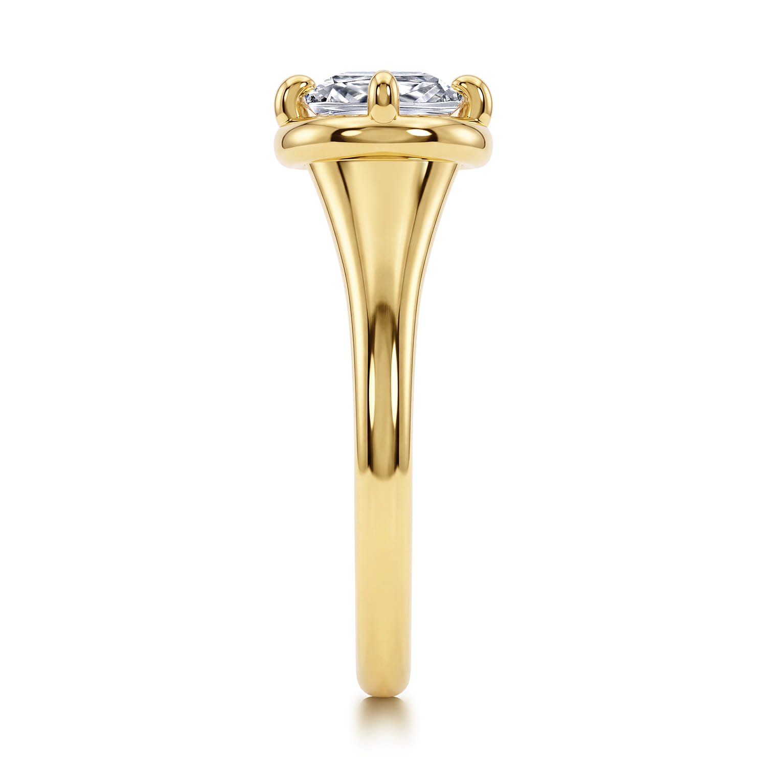 Cushion Compass Bezel Prong Solitaire Diamond Engagement Ring in 14K Yellow Gold, photograph 4