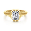 Elsa - 14K Yellow Gold Compass Bezel Prong Emerald Cut Solitaire Diamond Engagement Ring