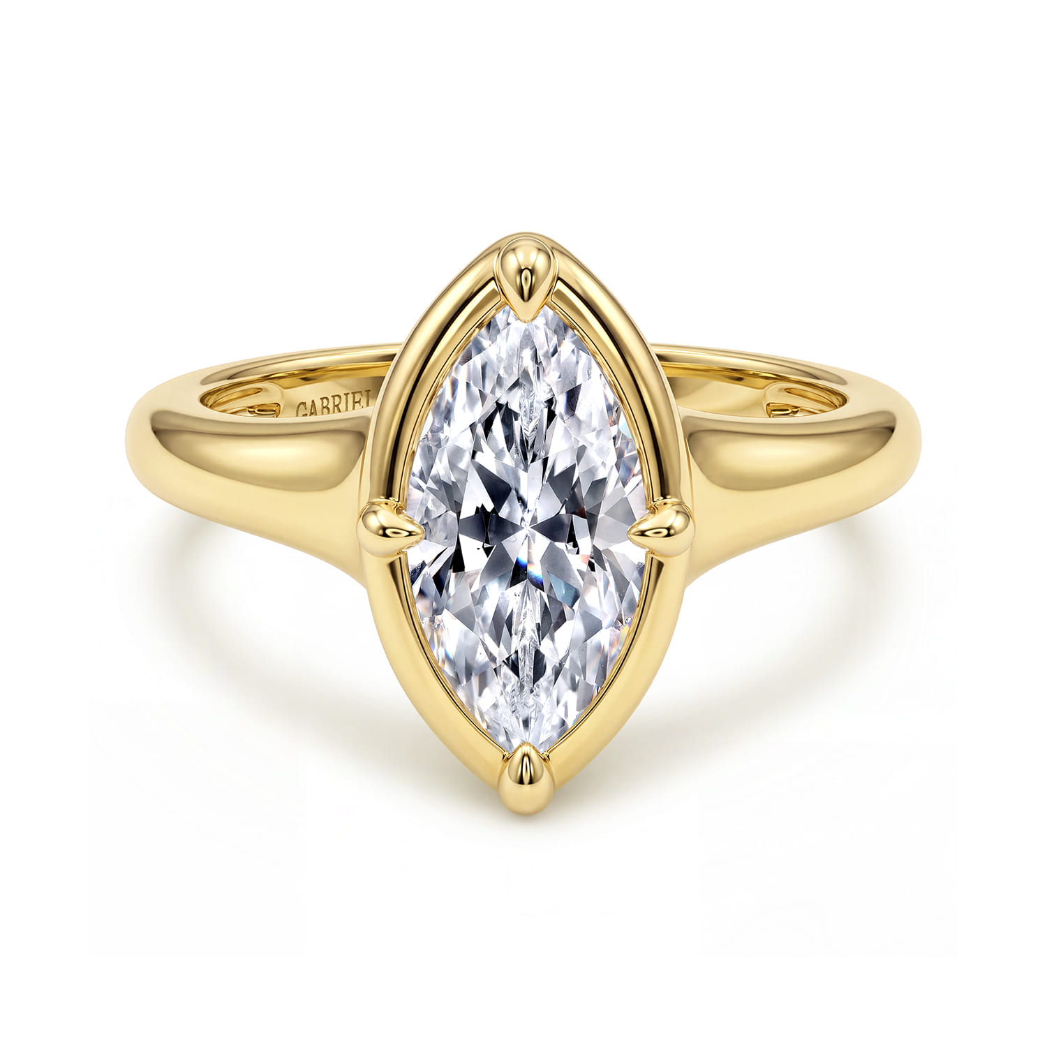 Marquise Compass Bezel Prong Solitaire Diamond Engagement Ring in 14K Yellow Gold