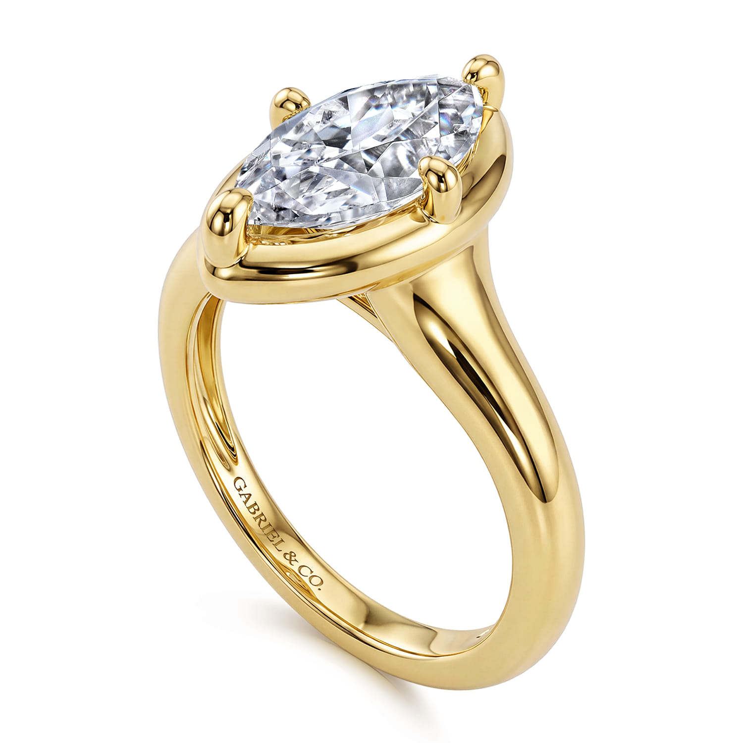 Marquise Compass Bezel Prong Solitaire Diamond Engagement Ring in 14K Yellow Gold, photograph 3