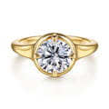 Elsa - 14K Yellow Gold Compass Bezel Prong Round Solitaire Diamond Engagement Ring