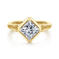 Elsa - 14K Yellow Gold Compass Bezel Prong Princess Cut Solitaire Diamond Engagement Ring