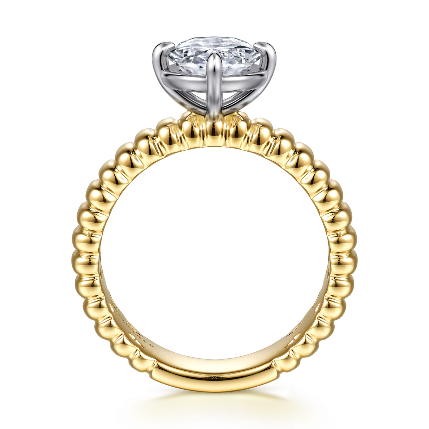 Oval Compass Bezel Prong Diamond Engagement Ring in 14K White/Yellow Gold, photograph 2