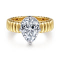 Empress - 14K White-Yellow Gold Compass Bezel Prong Pear Diamond Engagement Ring