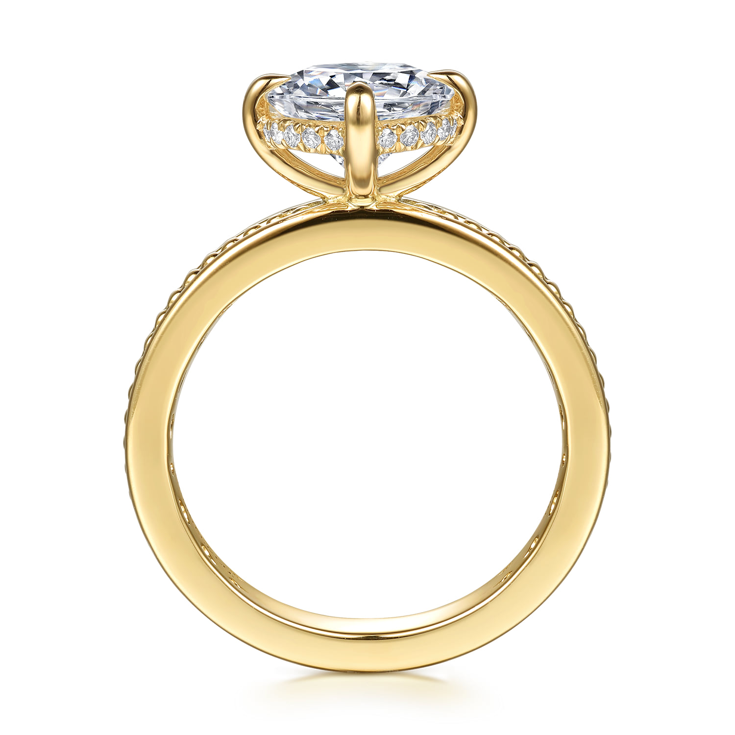 Round Compass Prong Diamond Engagement Ring in 14K Yellow Gold, photograph 2