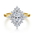 Felicity - 14K White-Yellow Gold Elongated Cushion Halo Diamond Engagement Ring