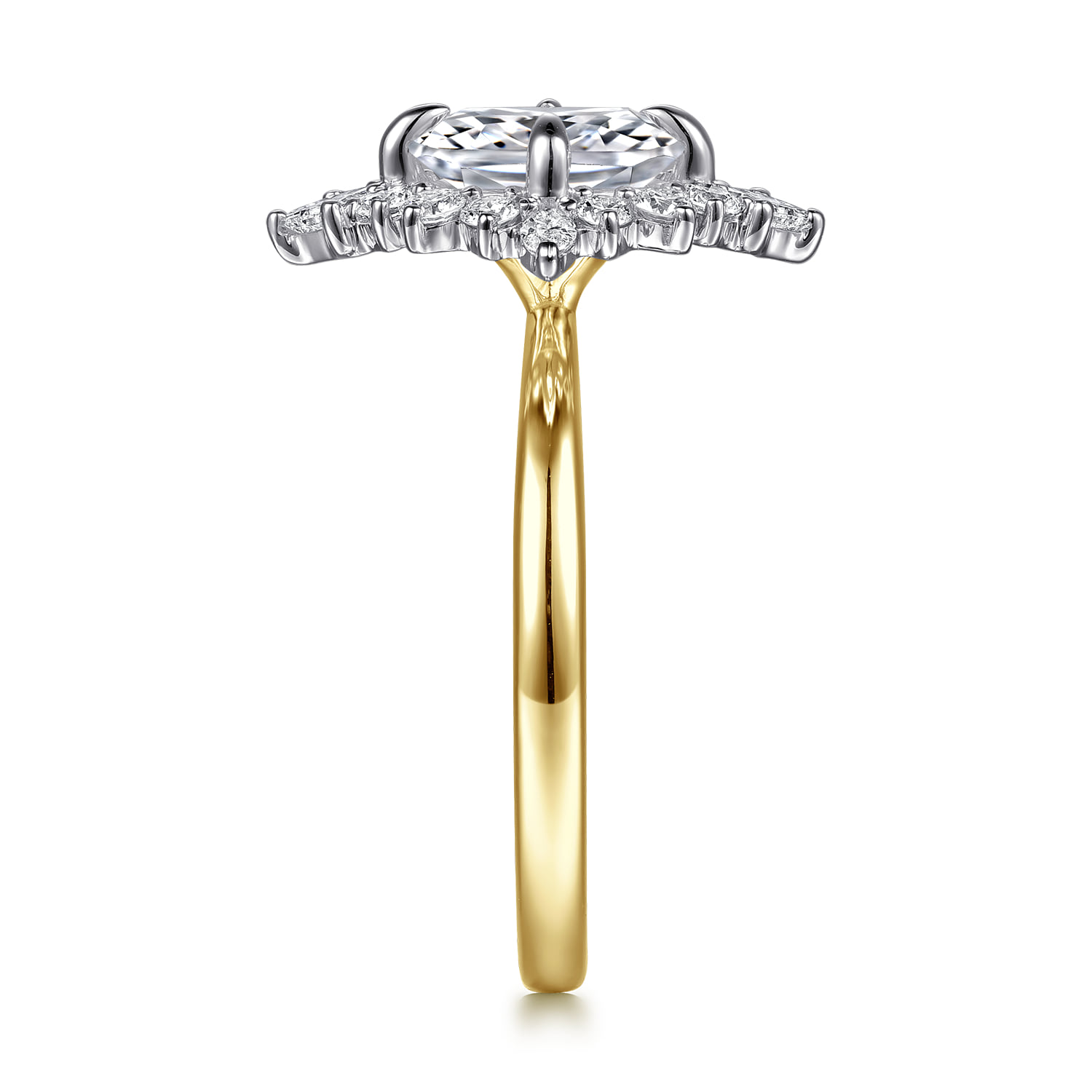 Elongated Cushion Halo Diamond Engagement Ring in 14K White/Yellow Gold, photograph 5