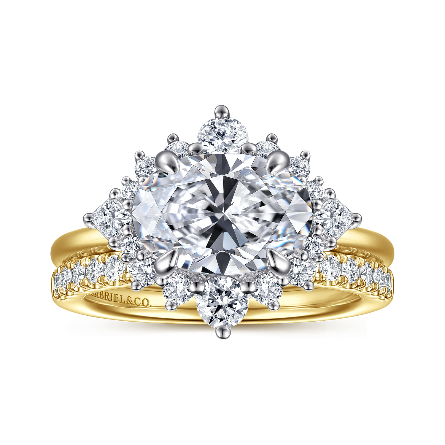 Oval Halo Diamond Engagement Ring in 14K White/Yellow Gold, photograph 4