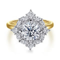 Fernanda - 14K White-Yellow Gold Compass Prong Round Halo Diamond Engagement Ring