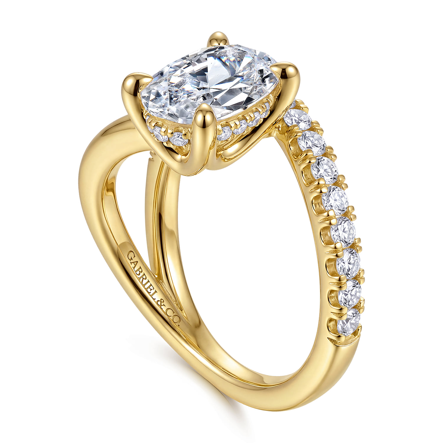 Oval Split Foundation Diamond Engagement Ring in 14K Yellow Gold, photograph 3