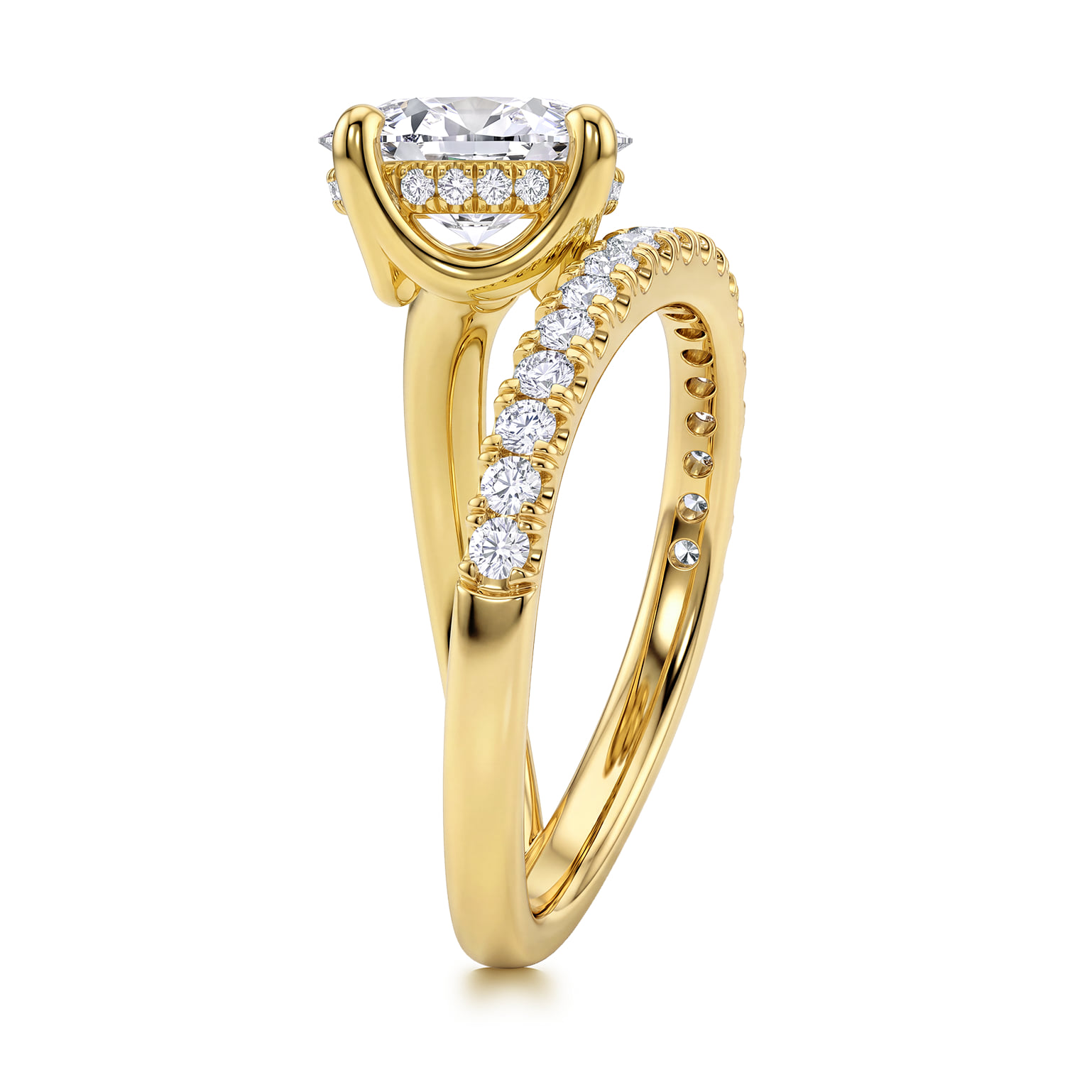 Oval Split Foundation Diamond Engagement Ring in 14K Yellow Gold, photograph 4