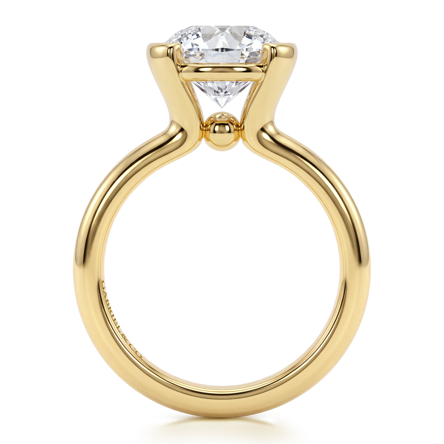 Round Half Bezel Solitaire Diamond Engagement Ring in 14K Yellow Gold, photograph 2