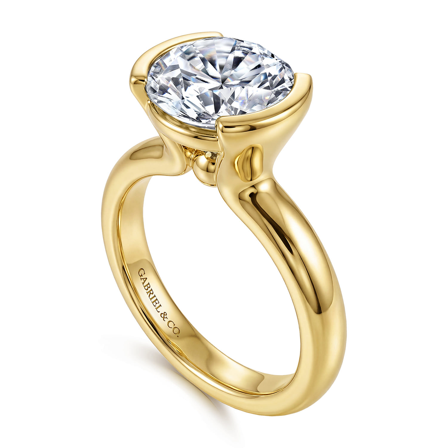Round Half Bezel Solitaire Diamond Engagement Ring in 14K Yellow Gold, photograph 3